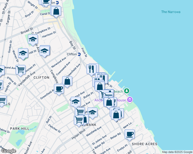 map of restaurants, bars, coffee shops, grocery stores, and more near 15 Lynhurst Avenue in Staten Island