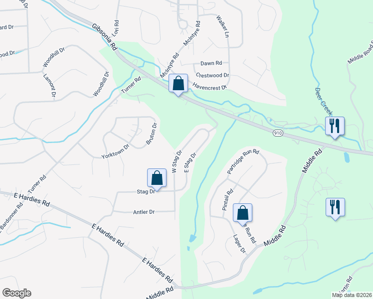 map of restaurants, bars, coffee shops, grocery stores, and more near 3515 West Stag Drive in Gibsonia