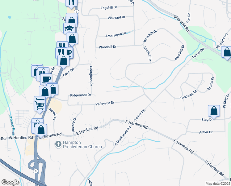 map of restaurants, bars, coffee shops, grocery stores, and more near 2033 Blossom Drive in Gibsonia