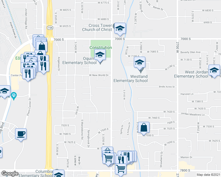map of restaurants, bars, coffee shops, grocery stores, and more near in West Jordan