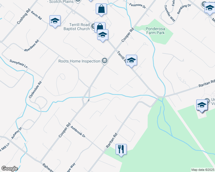 map of restaurants, bars, coffee shops, grocery stores, and more near 16 Clinton Lane in Scotch Plains