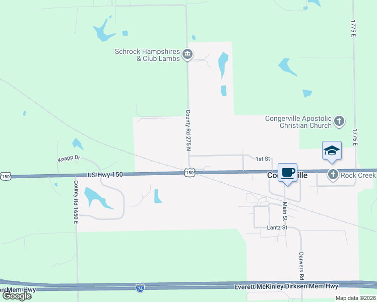map of restaurants, bars, coffee shops, grocery stores, and more near 209 County Road 275 North in Congerville