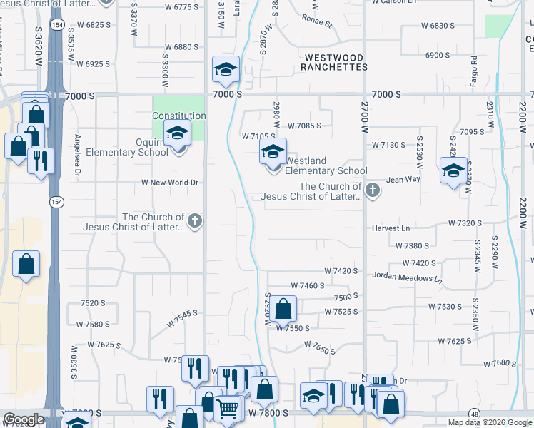 map of restaurants, bars, coffee shops, grocery stores, and more near 2949 7268 South in West Jordan