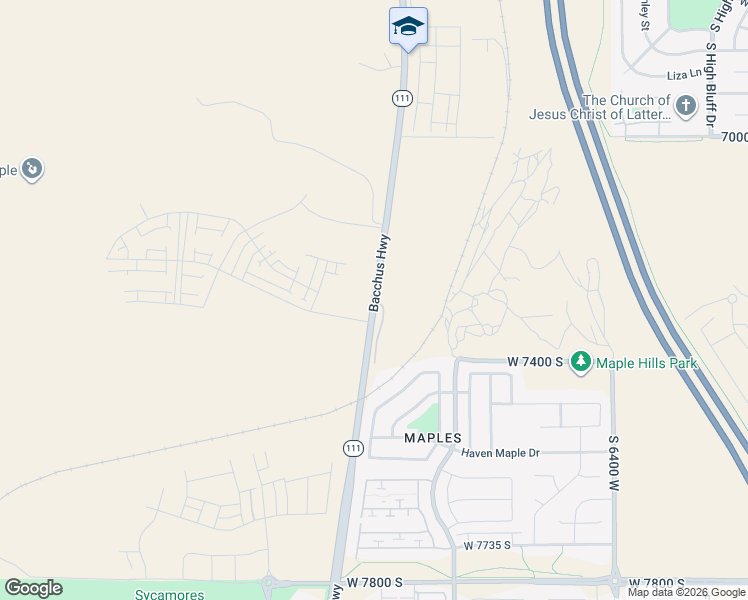 map of restaurants, bars, coffee shops, grocery stores, and more near 7062 Bacchus Highway in West Jordan