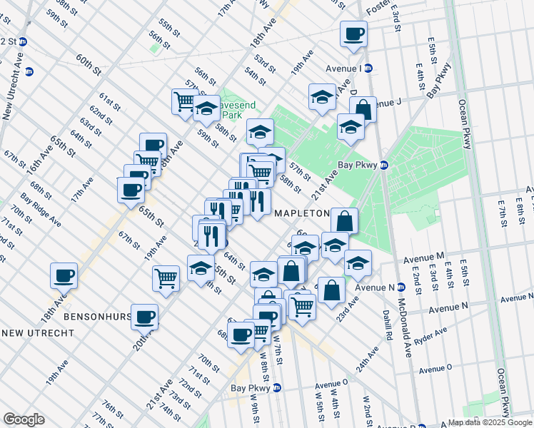 map of restaurants, bars, coffee shops, grocery stores, and more near 2056 60th Street in Brooklyn