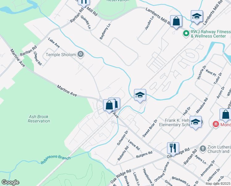 map of restaurants, bars, coffee shops, grocery stores, and more near 45-A Rivervale Court in Scotch Plains