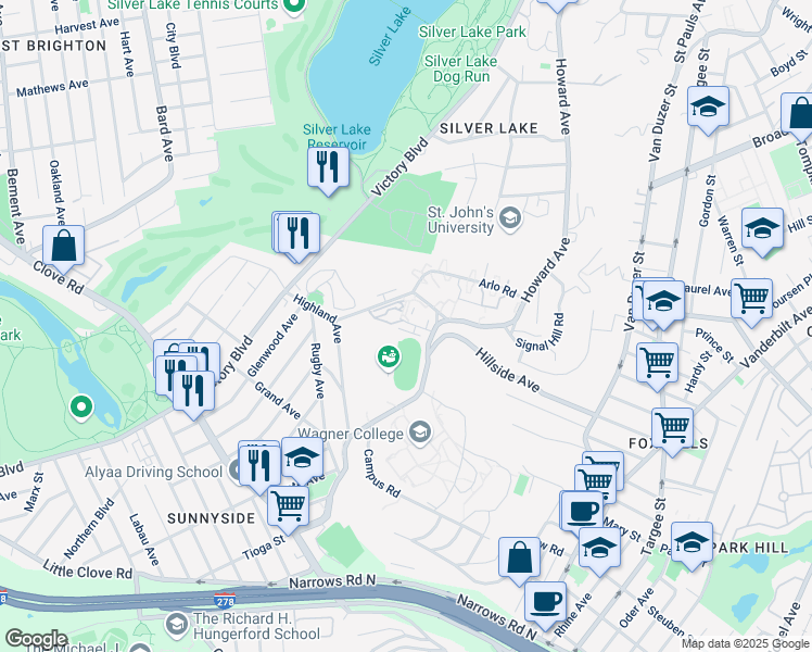 map of restaurants, bars, coffee shops, grocery stores, and more near 36 Seth Court in Staten Island