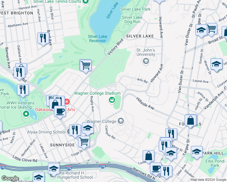 map of restaurants, bars, coffee shops, grocery stores, and more near 36 Seth Court in Staten Island