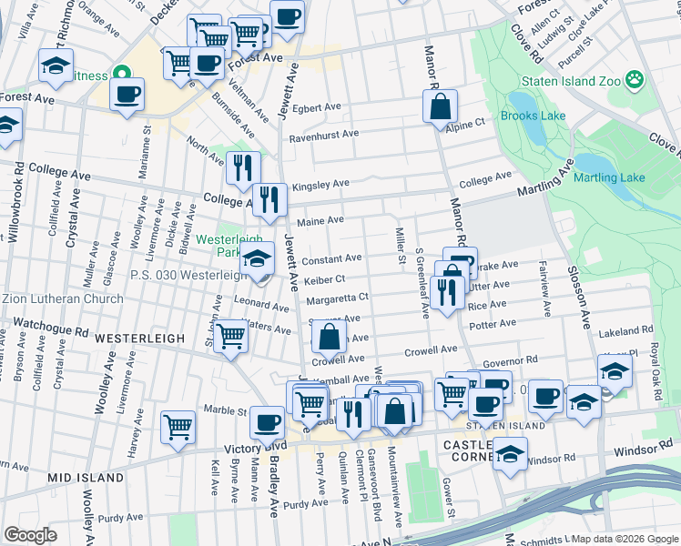 map of restaurants, bars, coffee shops, grocery stores, and more near 135 Keiber Court in Staten Island