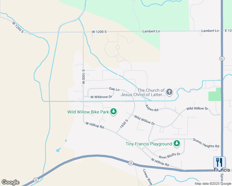 map of restaurants, bars, coffee shops, grocery stores, and more near 755 Oak Lane in Francis