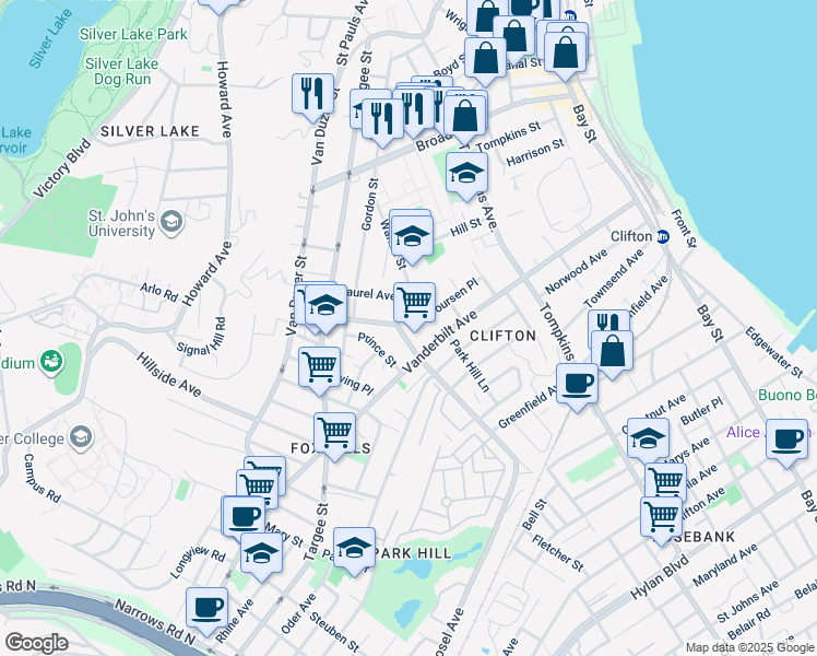 map of restaurants, bars, coffee shops, grocery stores, and more near 118 Osgood Avenue in Staten Island