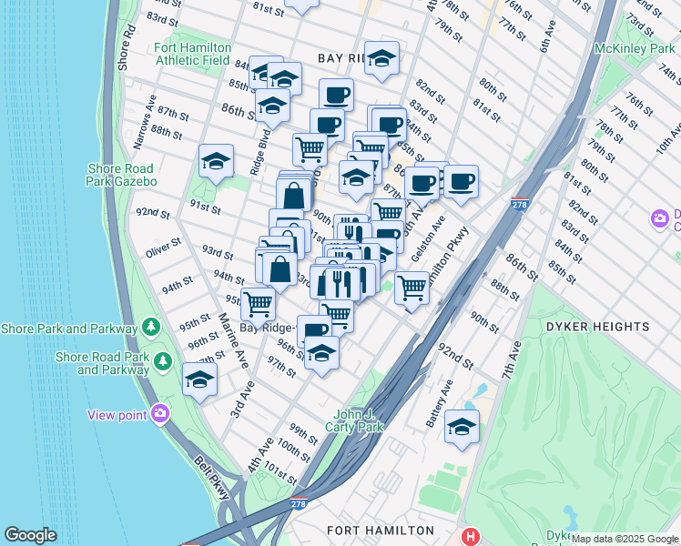 map of restaurants, bars, coffee shops, grocery stores, and more near 368 92nd Street in Brooklyn