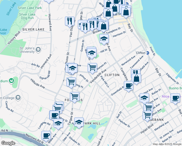 map of restaurants, bars, coffee shops, grocery stores, and more near 118 Osgood Avenue in Staten Island