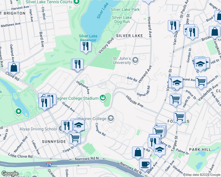 map of restaurants, bars, coffee shops, grocery stores, and more near in Staten Island