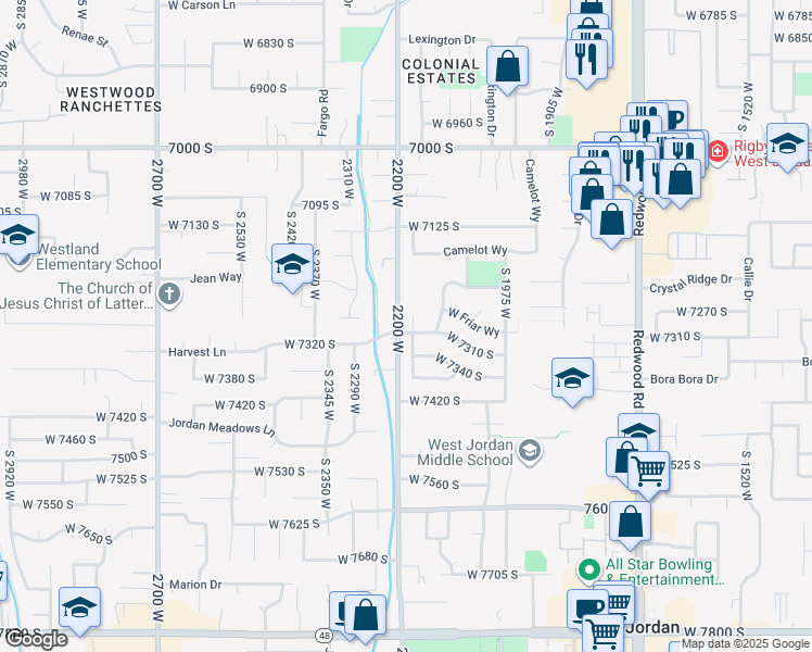 map of restaurants, bars, coffee shops, grocery stores, and more near 2178 Arthur Drive in West Jordan