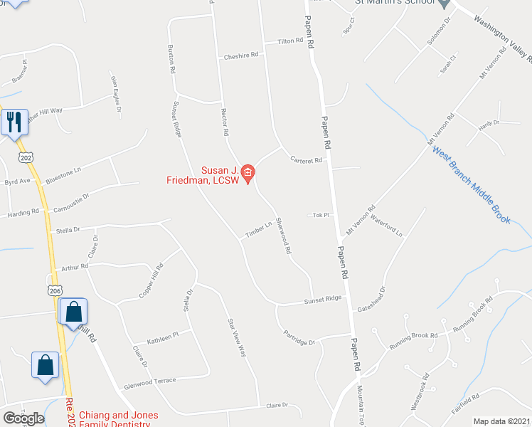 map of restaurants, bars, coffee shops, grocery stores, and more near 909 Sherwood Road in Bridgewater Township