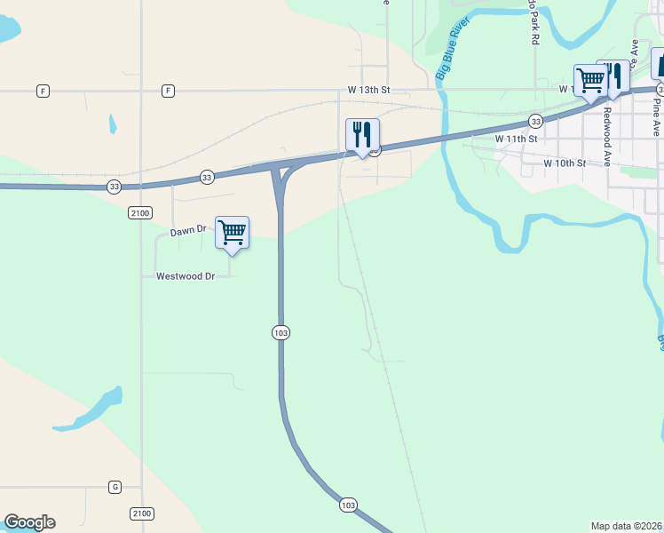 map of restaurants, bars, coffee shops, grocery stores, and more near 565 Arizona Avenue in Crete