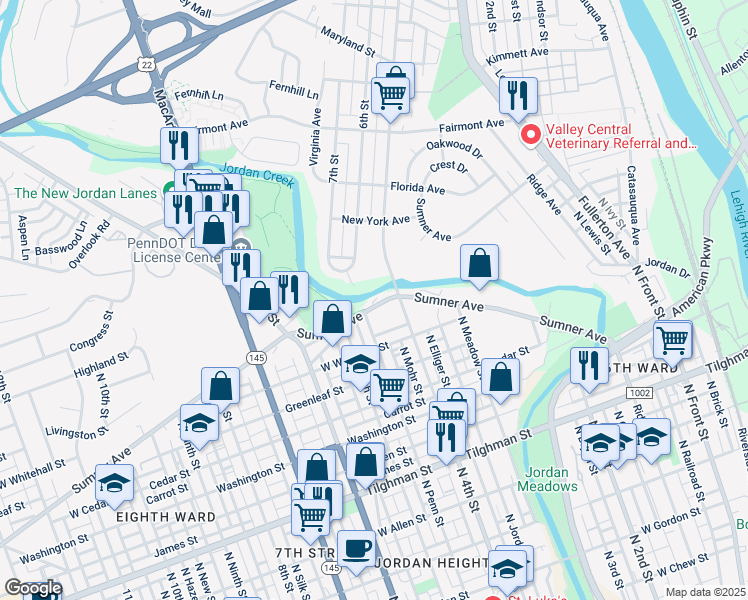 map of restaurants, bars, coffee shops, grocery stores, and more near 417 Sumner Avenue in Allentown
