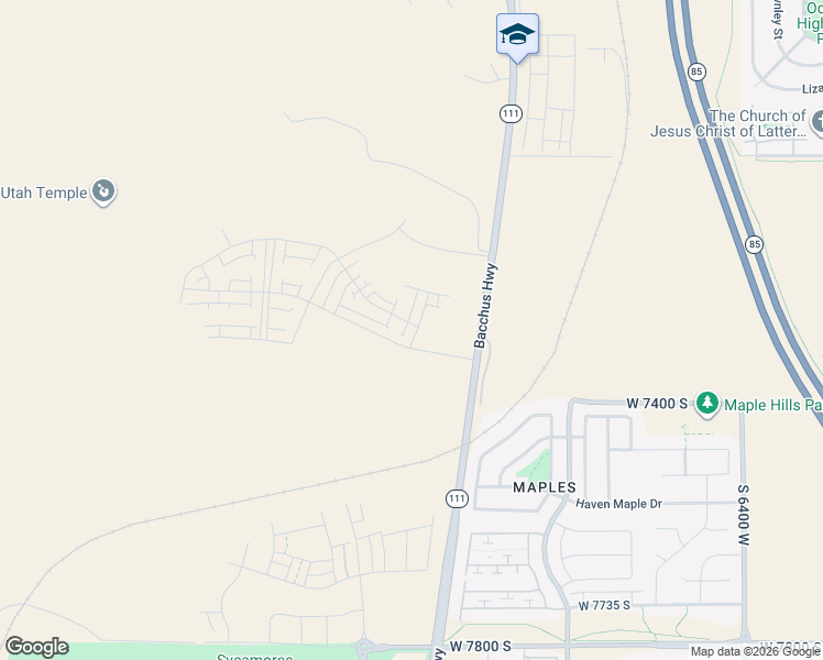 map of restaurants, bars, coffee shops, grocery stores, and more near 7286 South Nightshade Way in West Jordan