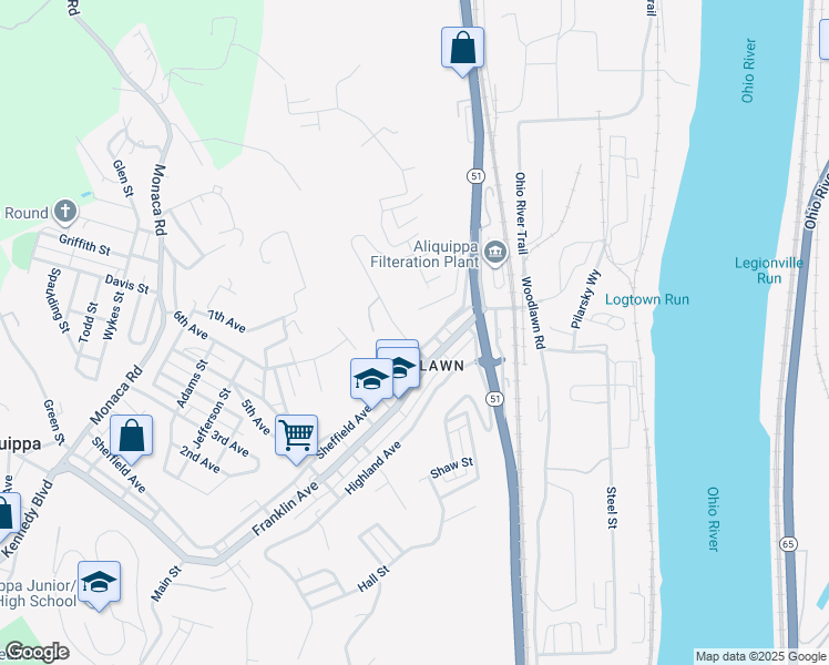 map of restaurants, bars, coffee shops, grocery stores, and more near 200 Superior Avenue in Aliquippa