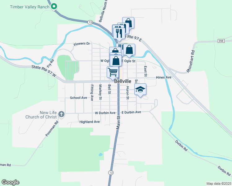 map of restaurants, bars, coffee shops, grocery stores, and more near 174 Main Street in Bellville