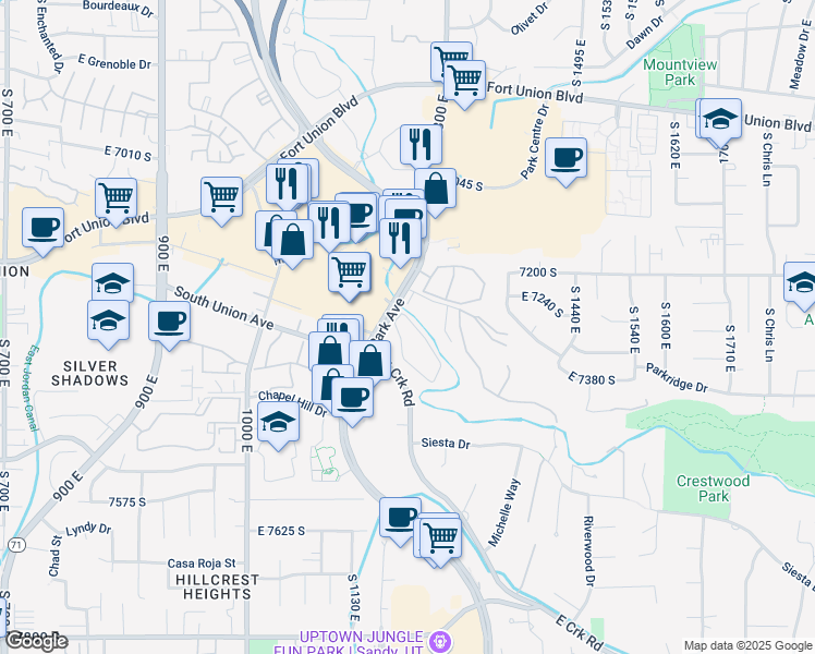 map of restaurants, bars, coffee shops, grocery stores, and more near 1196 East Waterside Cove in Cottonwood Heights