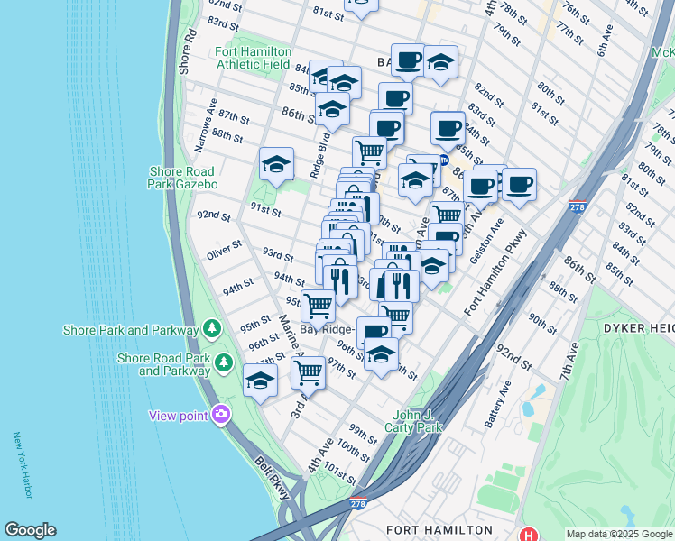 map of restaurants, bars, coffee shops, grocery stores, and more near 260 93rd Street in Brooklyn