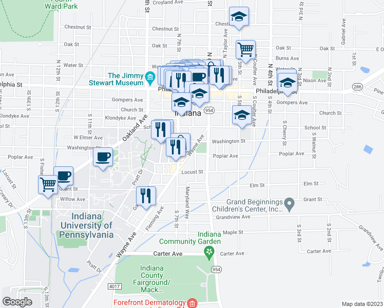 map of restaurants, bars, coffee shops, grocery stores, and more near 731 Wayne Avenue in Indiana
