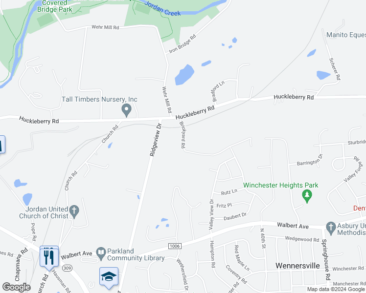 map of restaurants, bars, coffee shops, grocery stores, and more near 1995 Brickyard Road in Allentown