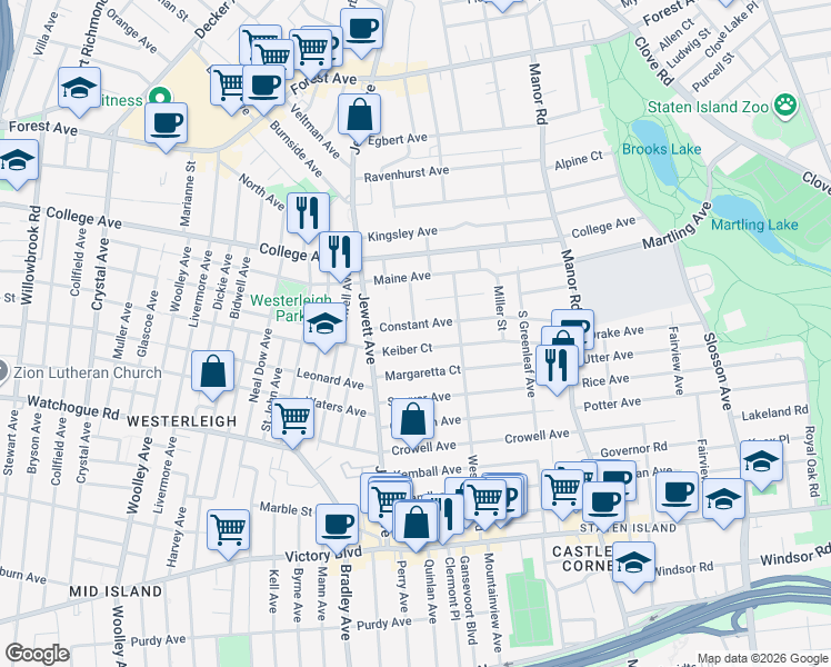 map of restaurants, bars, coffee shops, grocery stores, and more near 177 Keiber Court in Staten Island