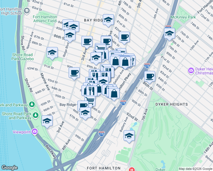 map of restaurants, bars, coffee shops, grocery stores, and more near in Brooklyn