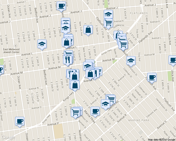 map of restaurants, bars, coffee shops, grocery stores, and more near in Brooklyn