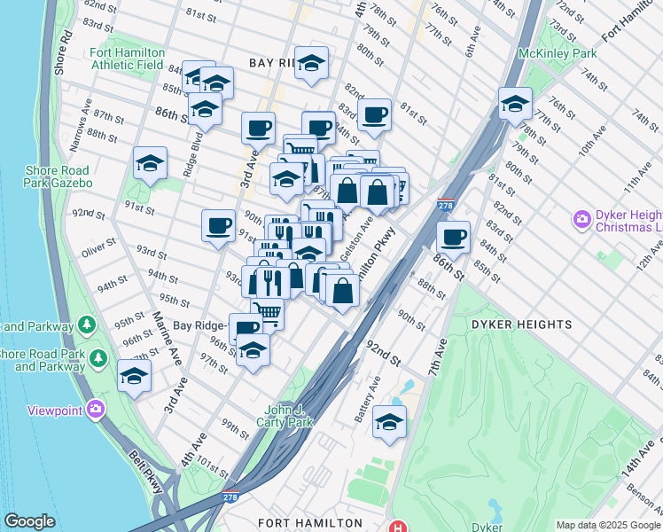 map of restaurants, bars, coffee shops, grocery stores, and more near in Brooklyn