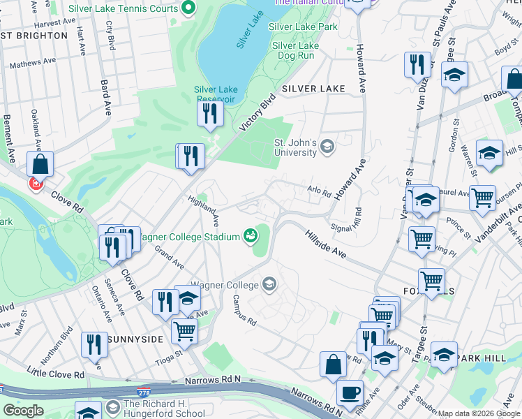 map of restaurants, bars, coffee shops, grocery stores, and more near 36 Seth Court in Staten Island