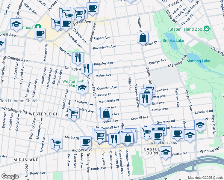 map of restaurants, bars, coffee shops, grocery stores, and more near 135 Keiber Court in Staten Island
