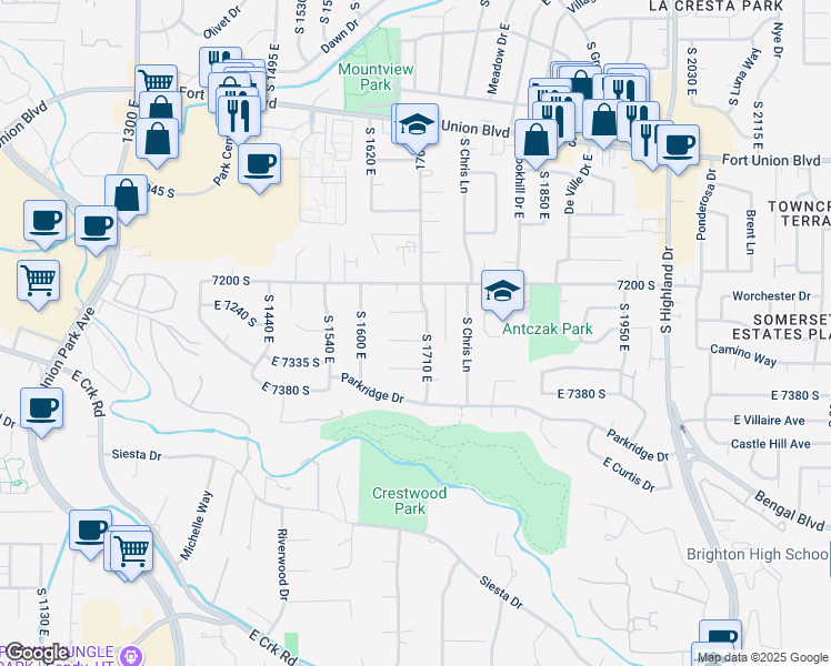 map of restaurants, bars, coffee shops, grocery stores, and more near 1695 Ensign Place in Salt Lake City