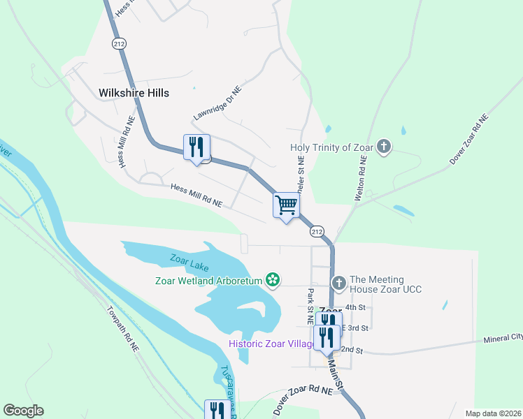 map of restaurants, bars, coffee shops, grocery stores, and more near 9479 Hess Mill Road Northeast in Bolivar
