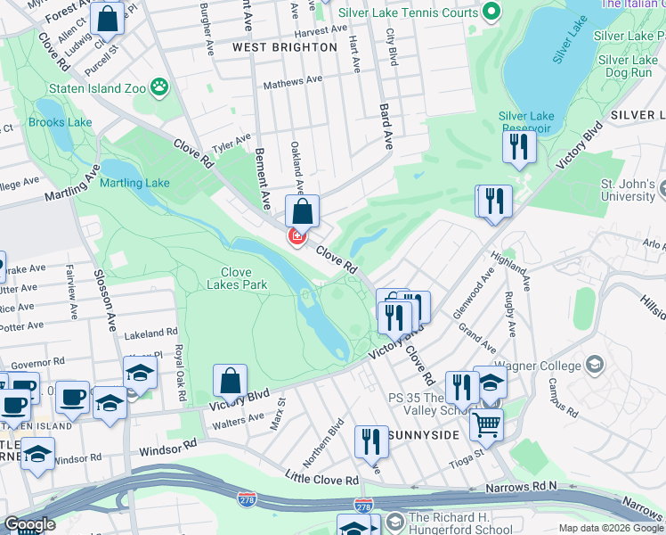 map of restaurants, bars, coffee shops, grocery stores, and more near in Staten Island