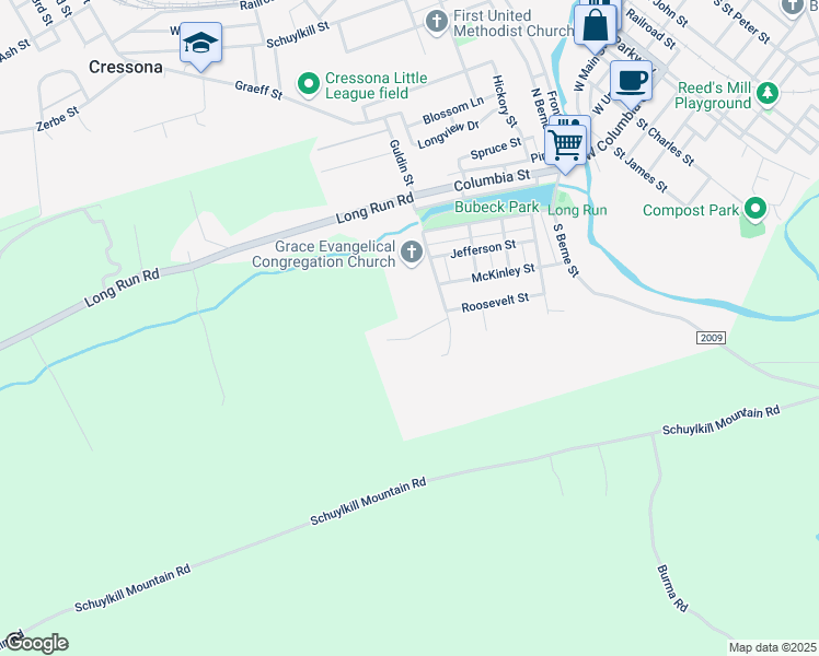 map of restaurants, bars, coffee shops, grocery stores, and more near 310 Roosevelt Street in Schuylkill Haven