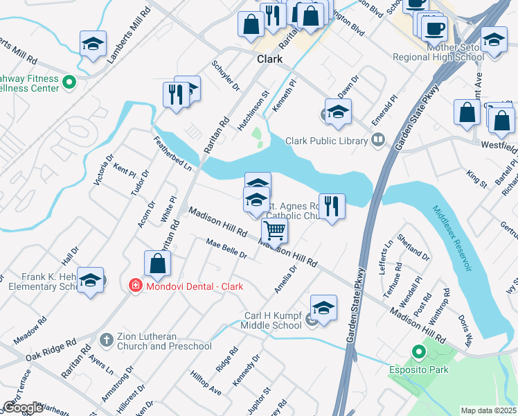 map of restaurants, bars, coffee shops, grocery stores, and more near in Clark
