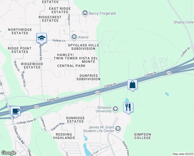 map of restaurants, bars, coffee shops, grocery stores, and more near 851 Cally Court in Redding
