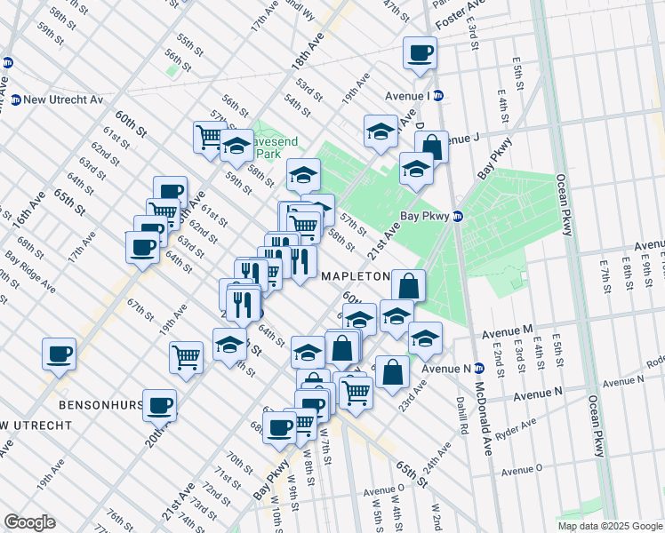 map of restaurants, bars, coffee shops, grocery stores, and more near 2056 60th Street in Brooklyn