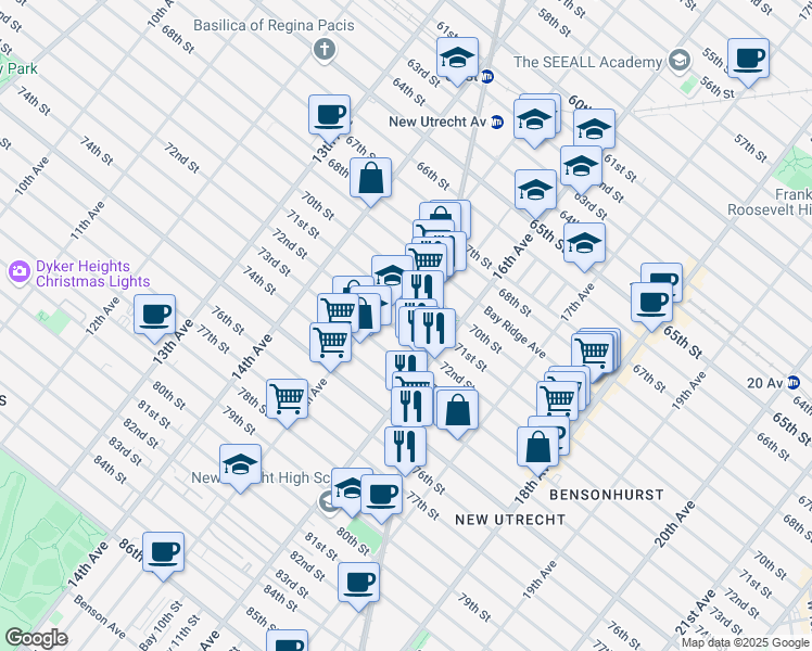 map of restaurants, bars, coffee shops, grocery stores, and more near in Brooklyn