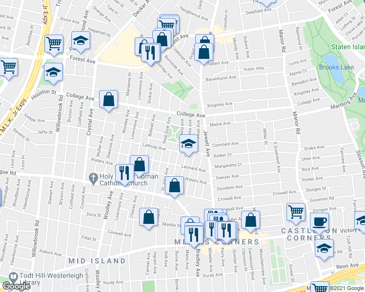 map of restaurants, bars, coffee shops, grocery stores, and more near 69 The Boulevard in Staten Island