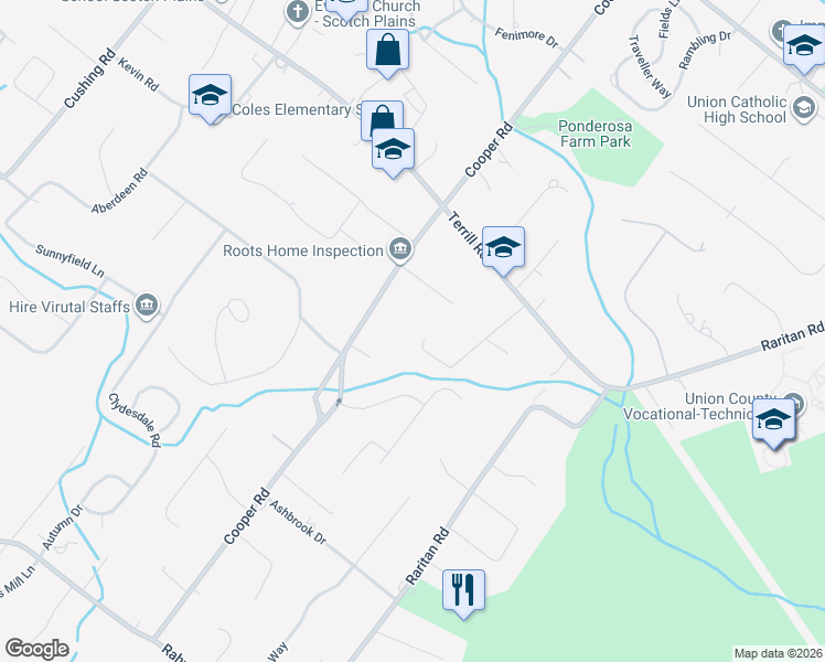 map of restaurants, bars, coffee shops, grocery stores, and more near 16 Clinton Lane in Scotch Plains