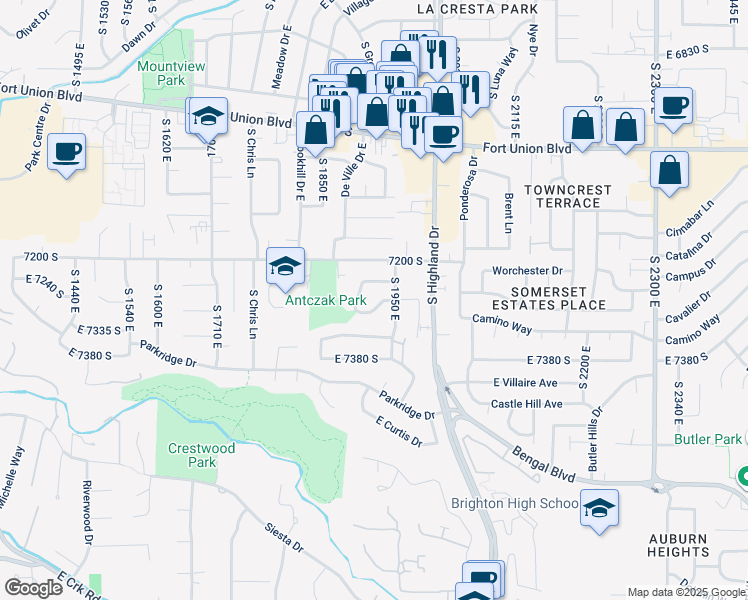 map of restaurants, bars, coffee shops, grocery stores, and more near 1927 Gunther Drive in Cottonwood Heights