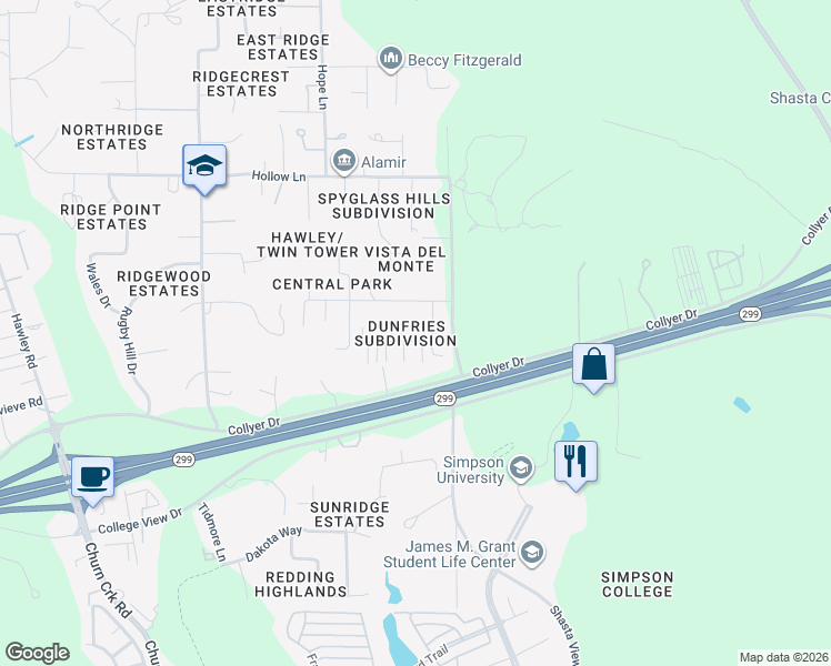 map of restaurants, bars, coffee shops, grocery stores, and more near 841 Cally Court in Redding