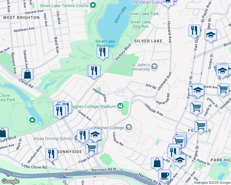 map of restaurants, bars, coffee shops, grocery stores, and more near 36 Seth Court in Staten Island