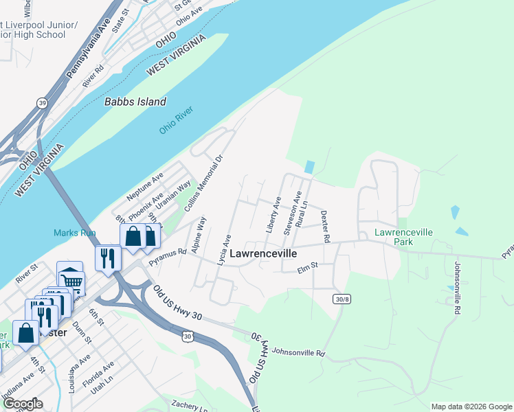 map of restaurants, bars, coffee shops, grocery stores, and more near 33 Alba Avenue in Chester