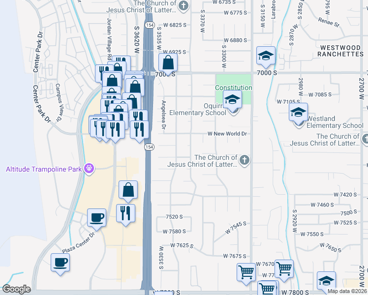 map of restaurants, bars, coffee shops, grocery stores, and more near 3439 Piera Circle in West Jordan